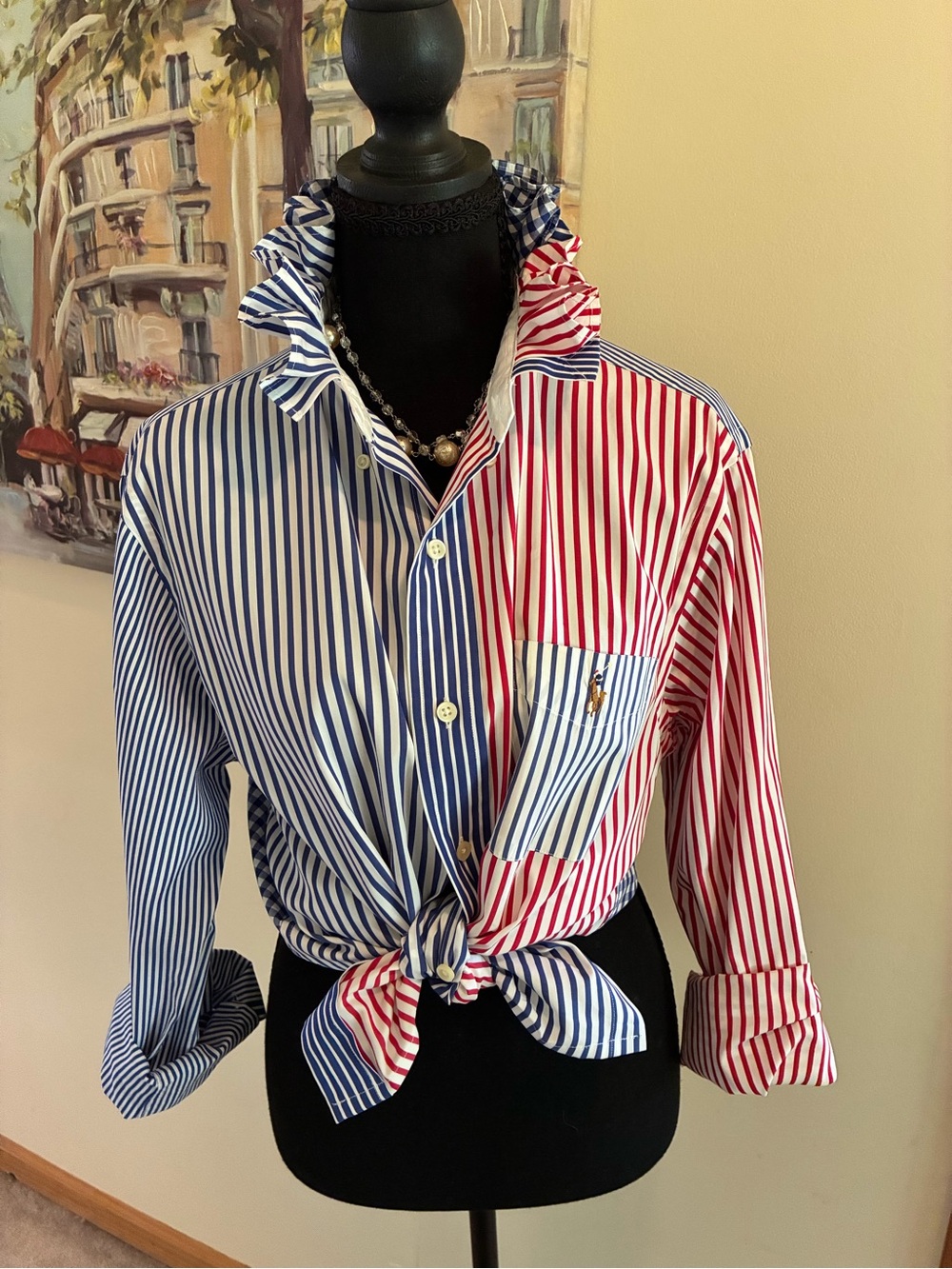 Ralph Lauren Two-Tone Striped Button-Down Shirt in Blue & Red
